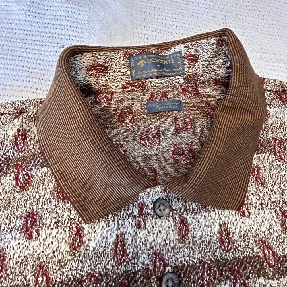 2 for $14 Descente Mens Large Brown Red Paisley Polo Shirt Vintage Inspired